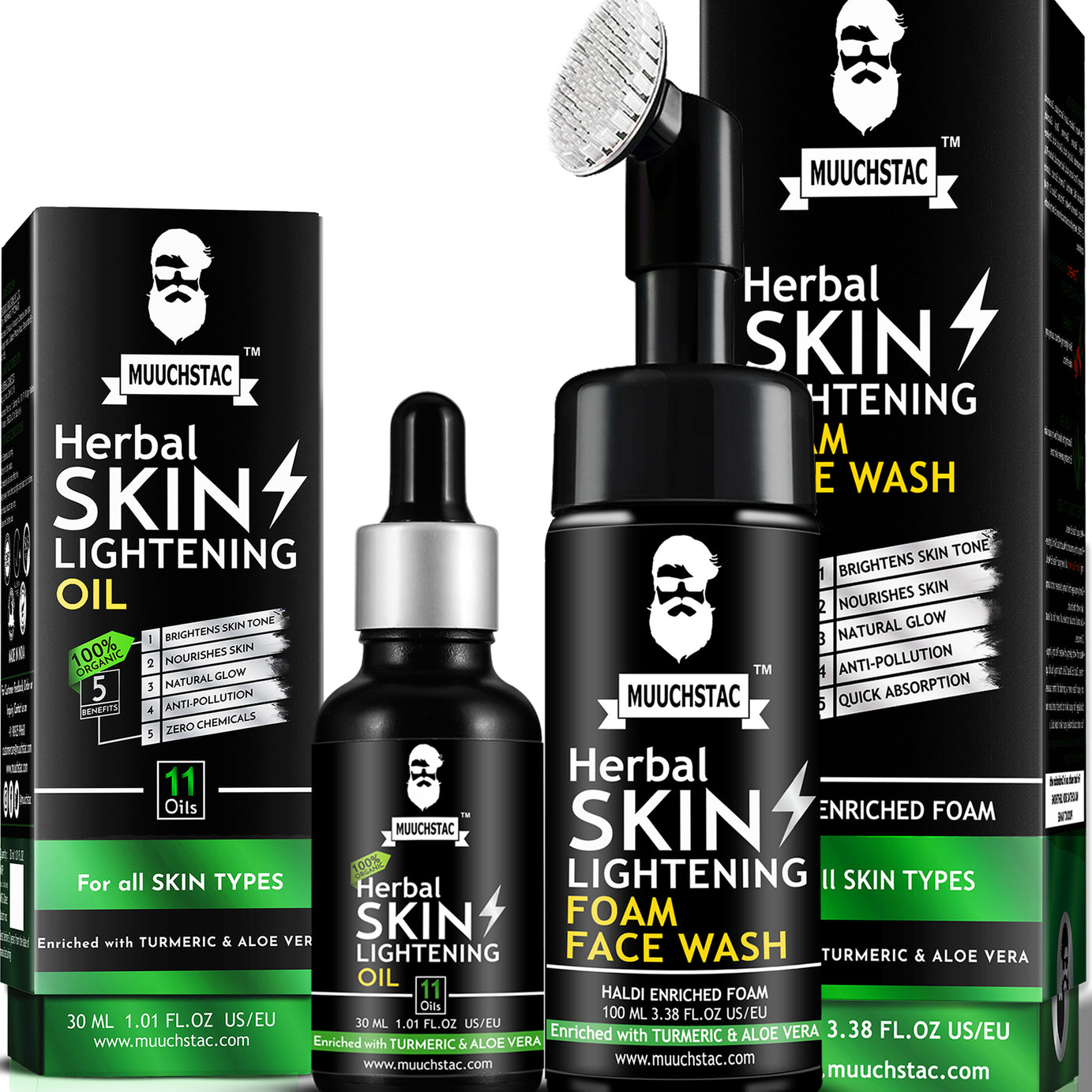 Muuchstac Skin Lightening Oil + Turmeric Foam Face Wash Combo