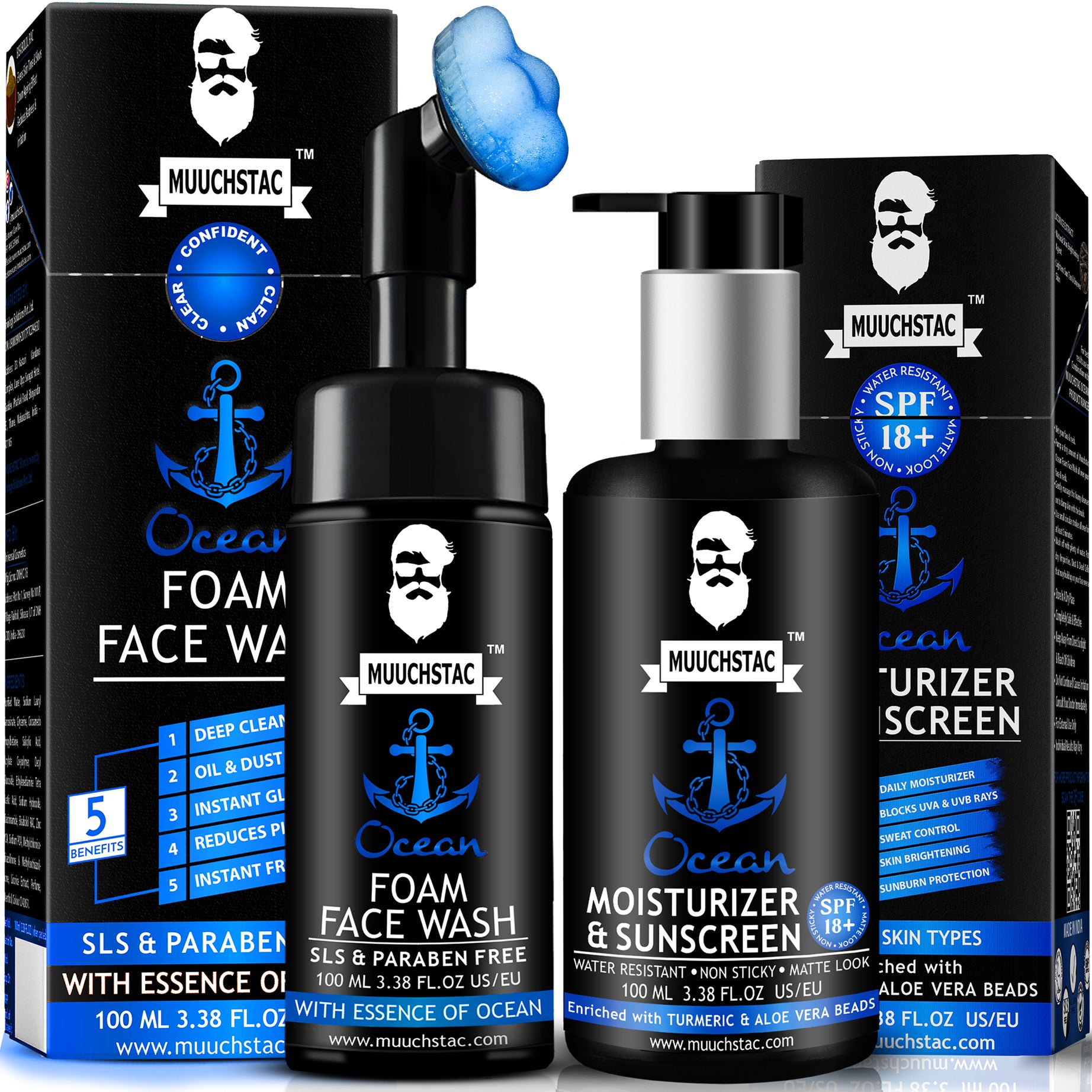 Muuchstac Ocean Foam Face Wash+ Ocean Moisturizer & Sunscreen Combo